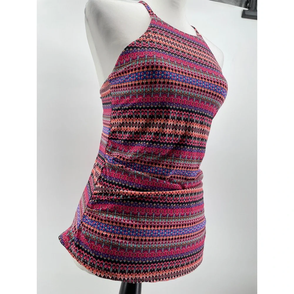 Anne Cole Tankini Swim Top Womens Large Pink Print Padded Halter Ruched Side NWT - Picture 8 of 8